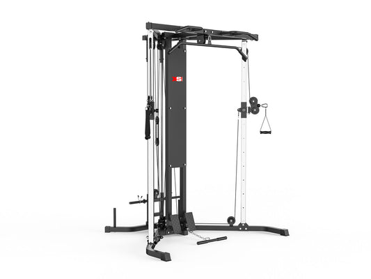 Gym equipment with pulleys on a white background